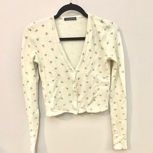 Brandy Melville Cream Floral Button Up Sweater